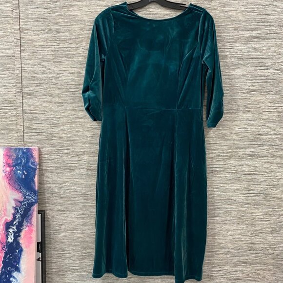 Teal Velvet D&Co Adaptive Midi Dress With Keyhole Back & 3/4 Sleeves Womens M/L - Picture 1 of 7